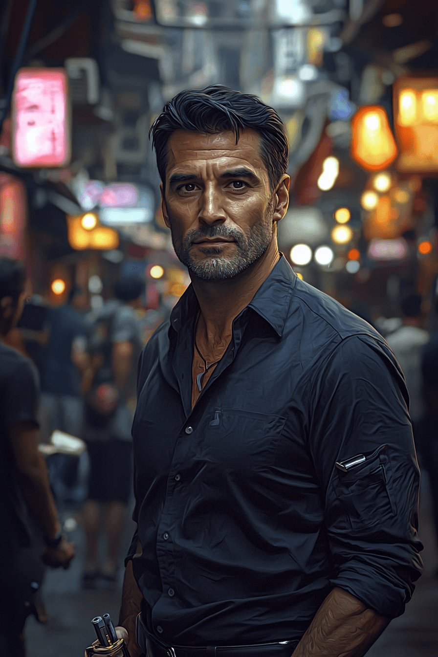 A nondescript man in a busy street.